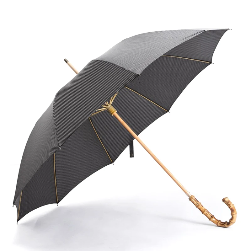 Vintage Wooden Bamboo Long Handle Umbrella 10K 115CM Black Big Parasol Umbrella Luxury Gentleman Business Beach Sunny Umbrellas