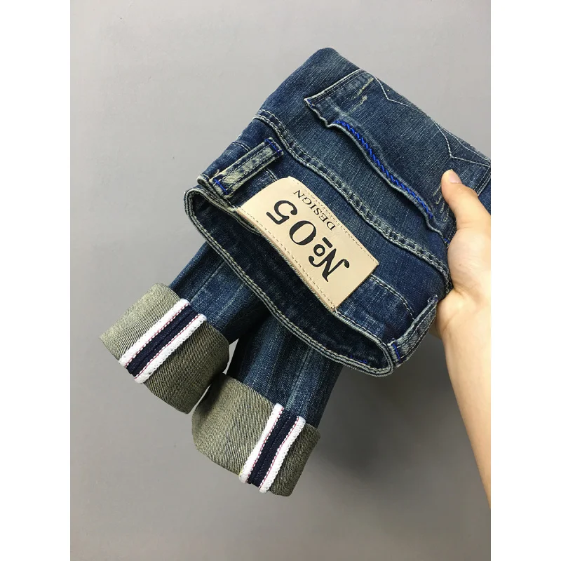 

Fashionable retro blue jeans men's high-end casual slim fit small feet nostalgic heavyweight pants