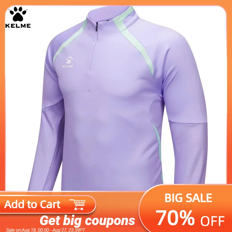 Kelme Men's Sweatshirt 2024 Winter Running Sports Sweatshirt Half Zipper Long Sleeve Football Training Hoodie