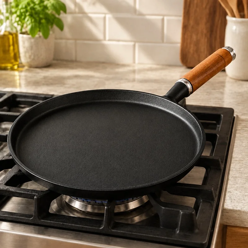 Heavy-Duty Cast Iron Frying Pan Suitable for Gas and Induction Cooktops, Perfect for Cooking Eggs, Steaks, Pancakes, and Crepes
