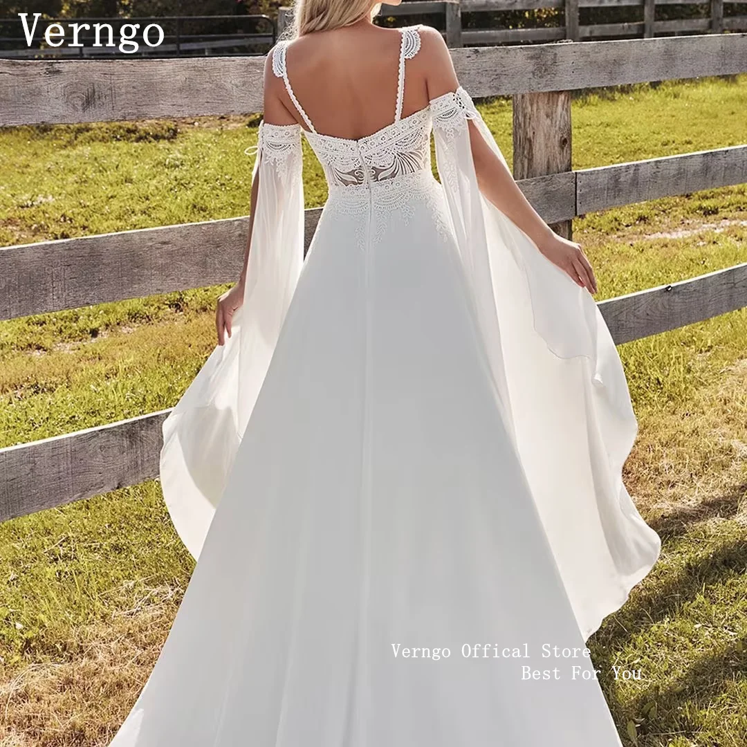 Verngo lvory Chiffon A Line Boho Weddng Dress Spaghetti Straps Bridal Gowns Elegant Side Slit Bride Dresses 2027 Customized