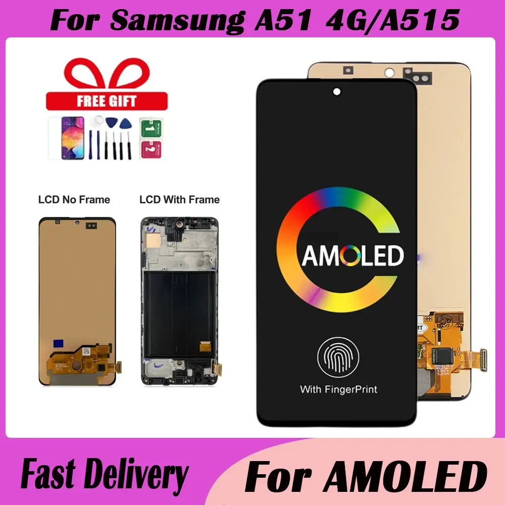 1 PCS 6.5\'\' For AMOLED For Samsung A51 SM-A515FN/DS A515 LCD Display Touch Screen Digitizer With Frame For Samsung A51 lcd