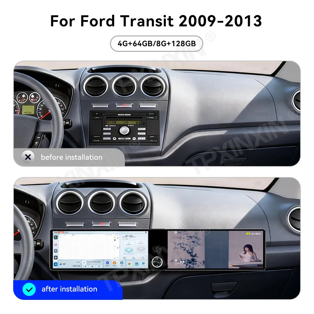 

12,3-дюймовая автомобильная магнитола с двумя экранами для Ford Transit ‌ Автомобильный мультимедийный видеоплеер 2009-2013 с GPS-навигацией, Carplay и поддержкой 4G