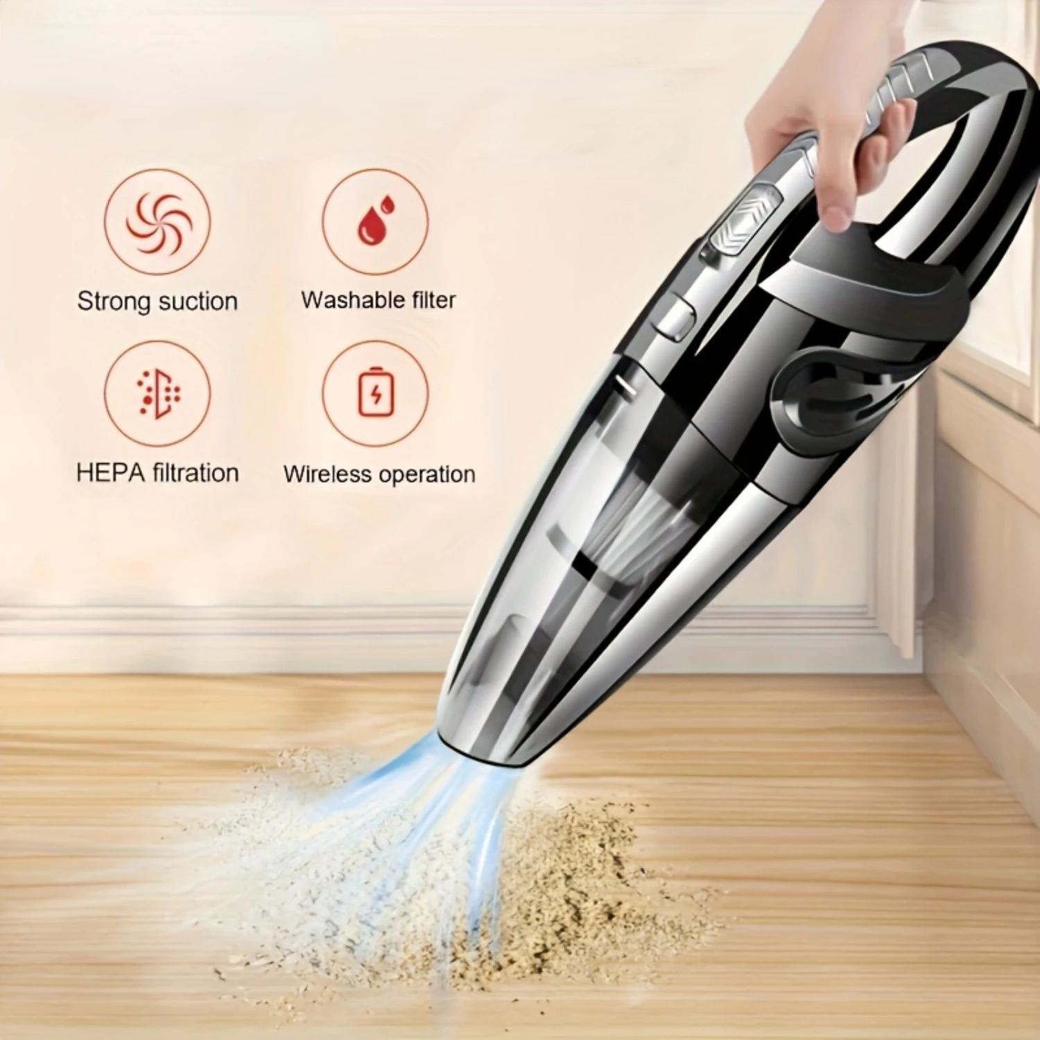 

1pc Handheld Vacuum Cordless Cleaner, Portable Vacuum,USB Rechargeable,3-4H Fast Charge With About 20 Mins Runtime, Washable Fil