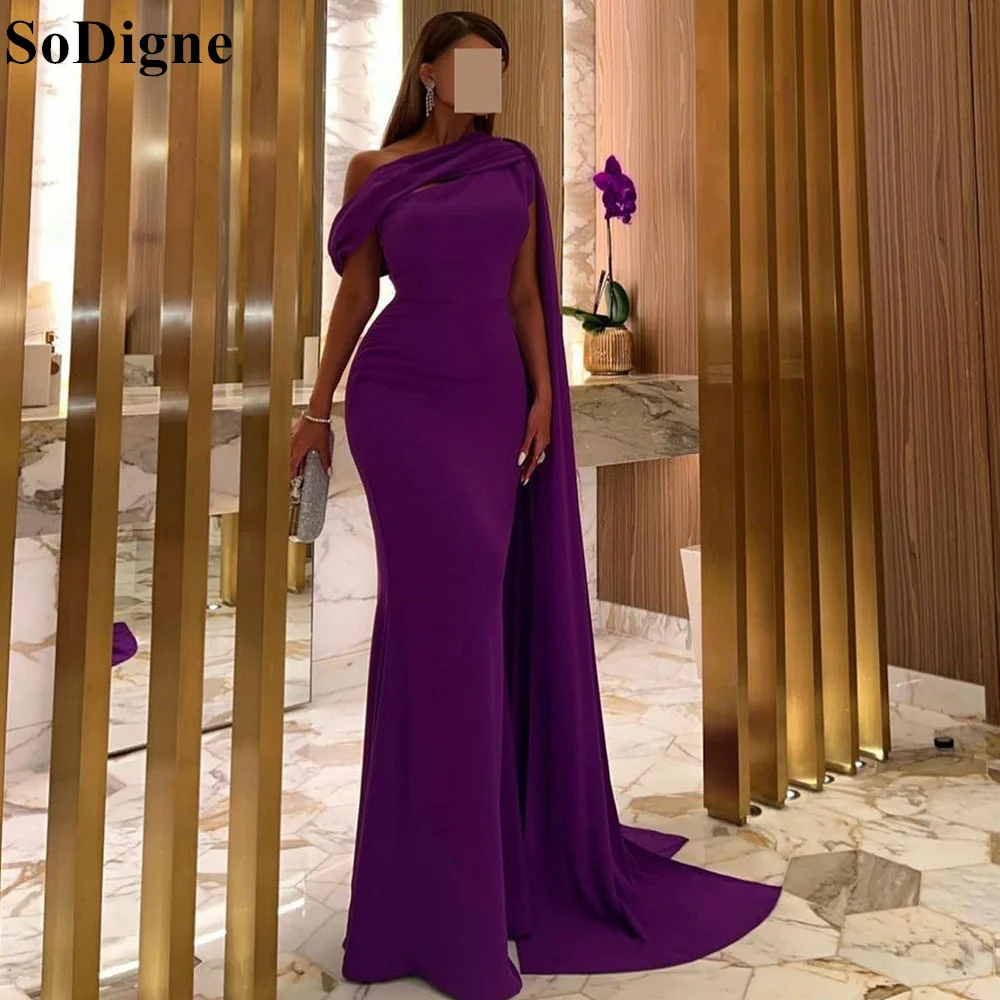 

SoDigne Elegant Purple Mermaid Satin Evening Gown One Shoulder 2024 Saudi Arabic Formal Prom Dress for Women Banquet Party Dress