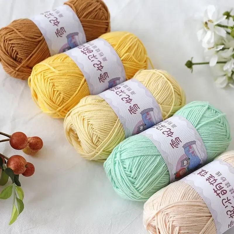 4 Strands of Milk Cotton Yarn Ball, 4 Strands of Combed Cotton Yarn Soft and Non Pilling, Handmade DIY Cute Doll Yarn for Babies