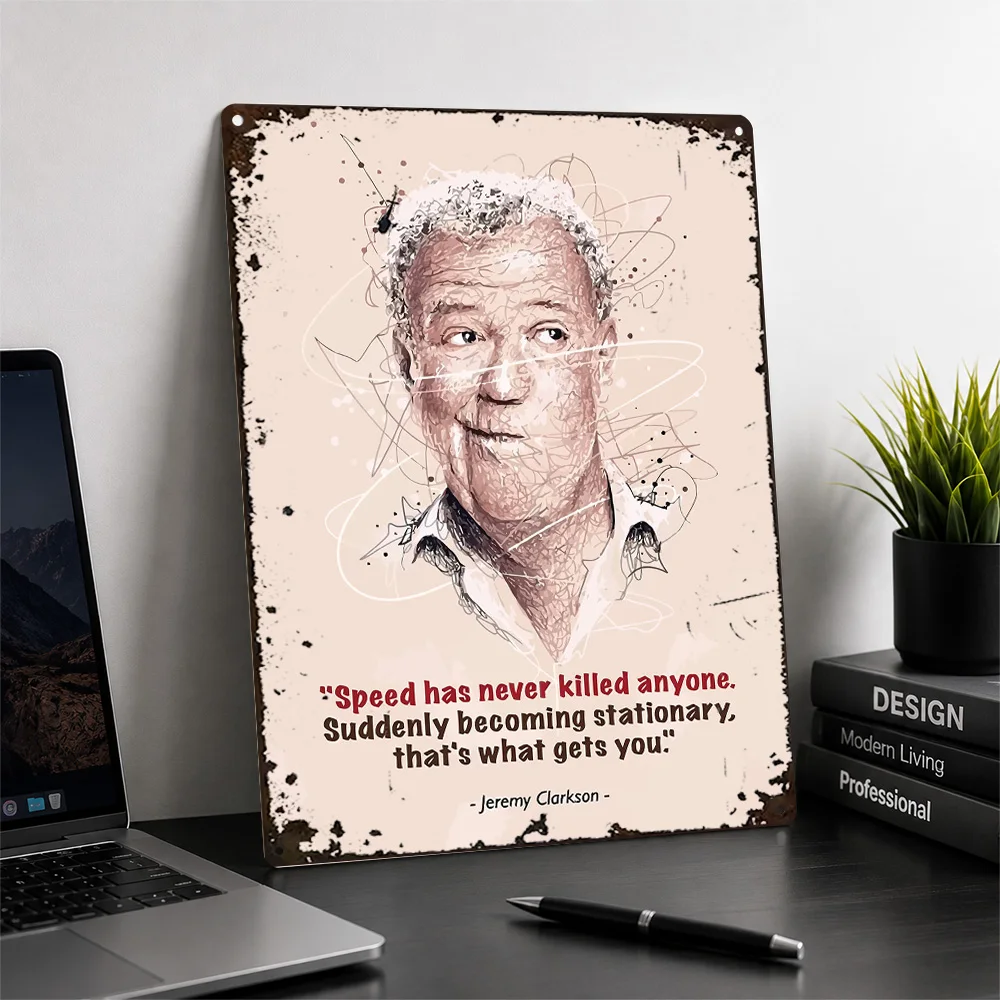 Jeremy Clarkson Speed Portrait Printed Poster Scribble Wall Art For Home Office Customized Aluminum Metal Sign Motoring Fan Gift