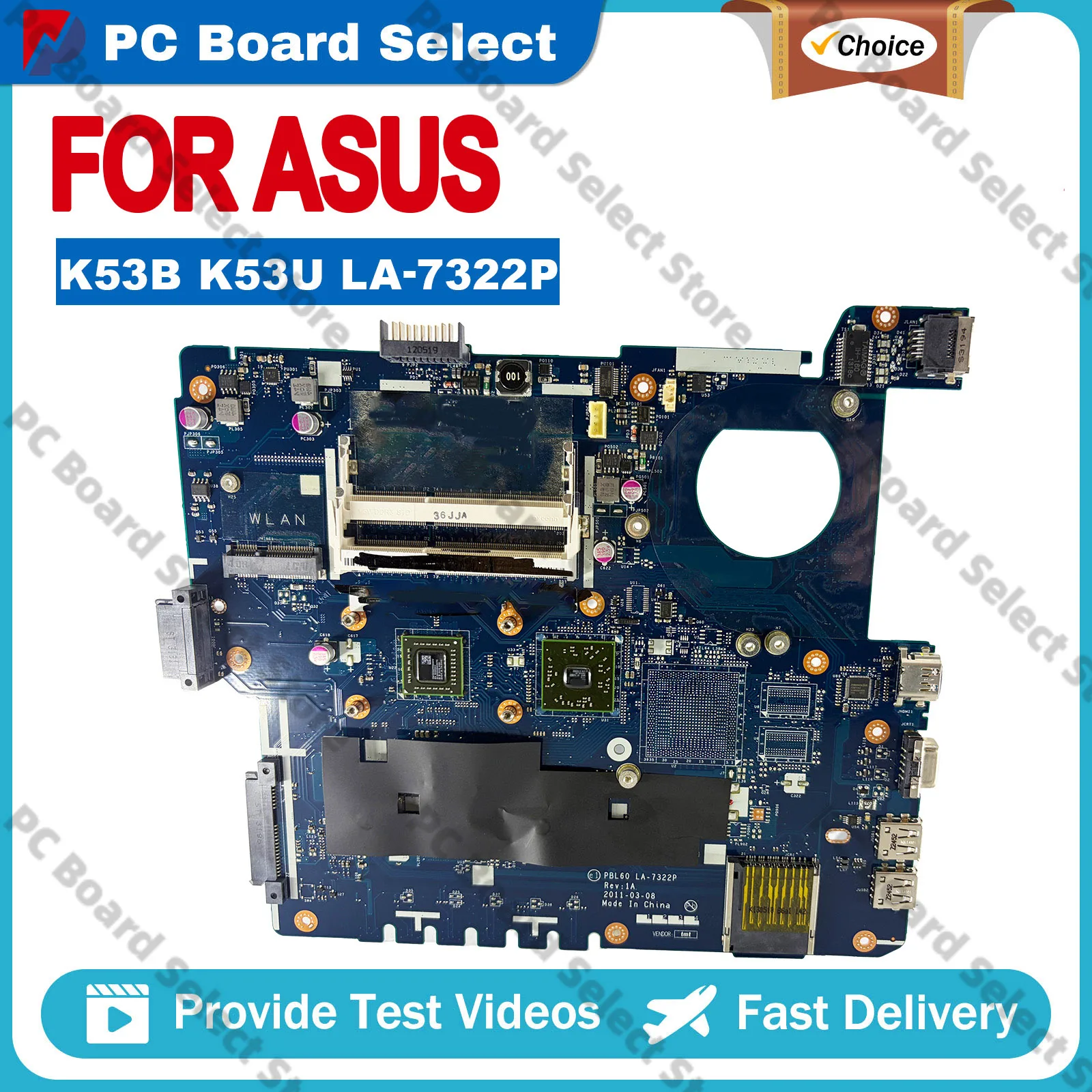 Placa-mãe LA-7322P para Notebook ASUS X43B X43U K43U K43B K43U com CPU 100% testada OK envio rápido em estoque