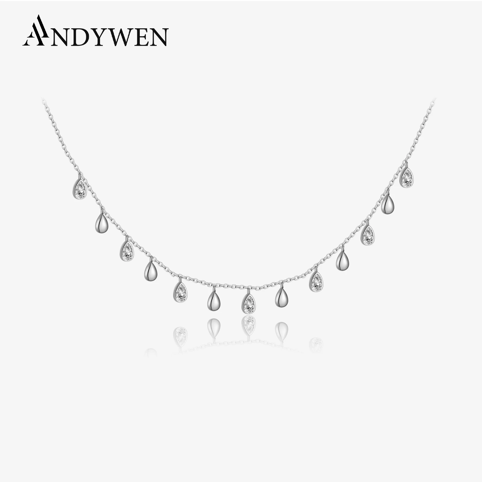 ANDYWEN 925 Sterling Silver Gold Ovals Charm Zircon CZ Choker Chain Necklace 35 Plus 5cm Extend 2021 Party Luxury Jewelry