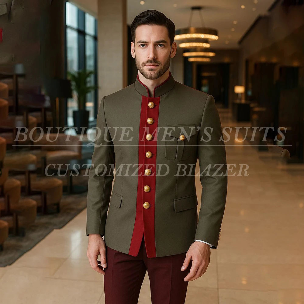 

Stylish Men's Suits Sets High Quality Single Breasted Stand Lapel Blazer High Quality Customized 2 Piece Jacket Pants Outfits