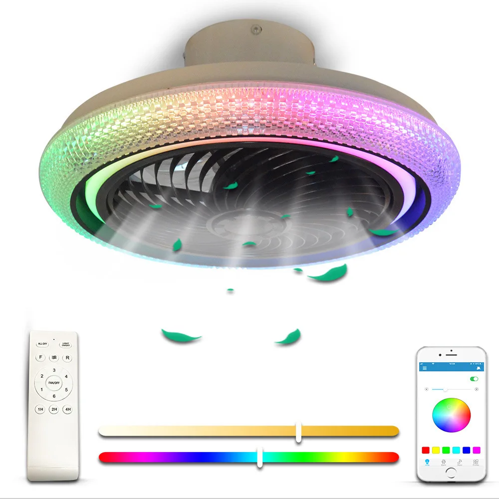 

20 inch graffiti colorful ceiling fan light dimmable LED silent fan light enclosed with Bluetooth music smart fan light