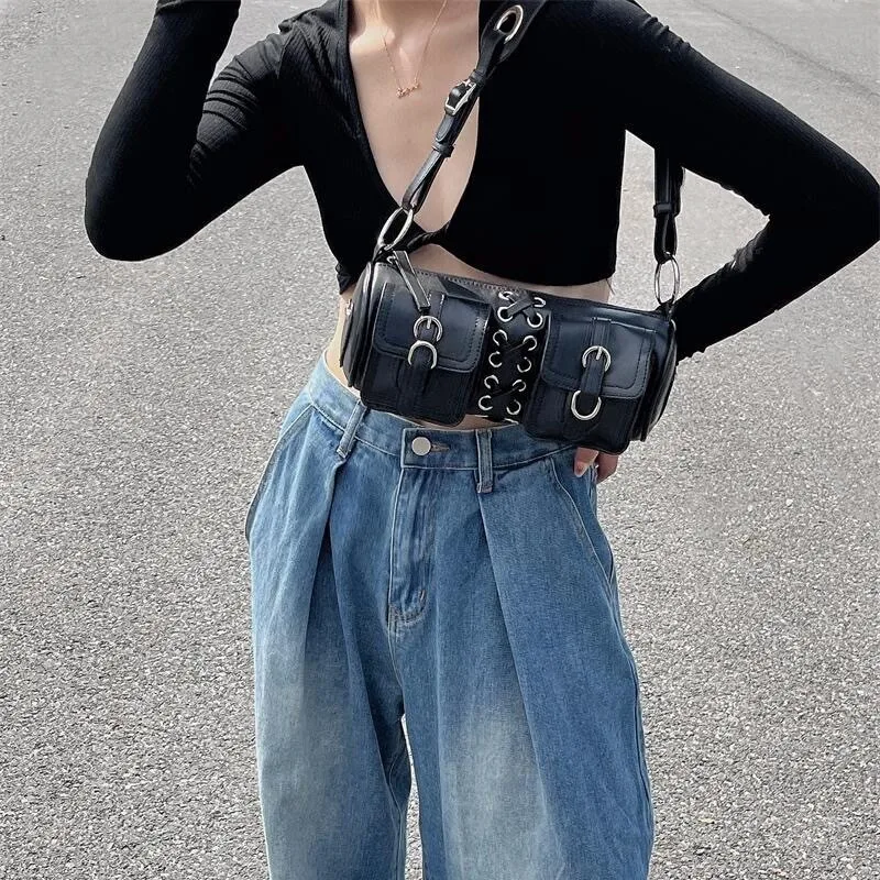 

Y2K Korean Women Harajuku Vintage Gothic Black Hand Bag Aesthetic Elegant Punk Wallet Purse Handbags Shoulder Trend Tote Bags