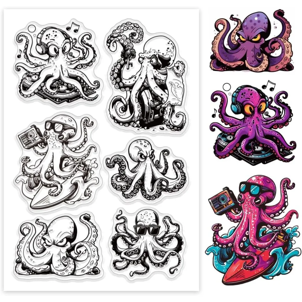 Transparente PVC-Stempel mit Sommermotiv für DIY-Scrapbooking, Fotoalbum, dekorative Kartenherstellung, Oktopus, 160 x 110 mm