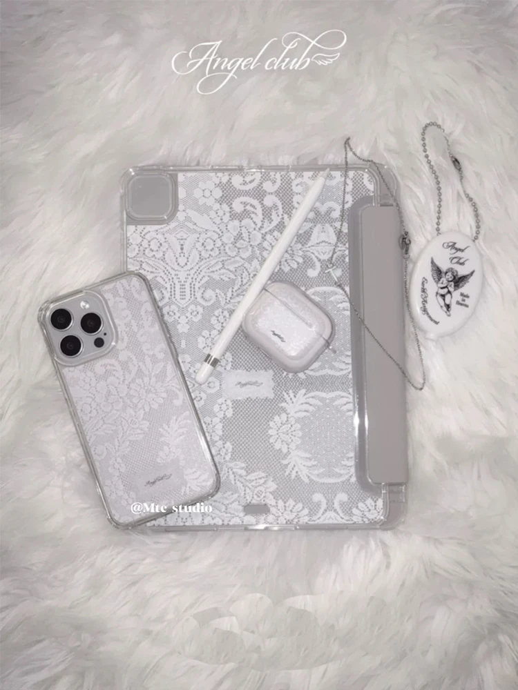 Romantic White Lace For iPad Case iPad Air 4 5 6 Pro 11 12.9 13 M4 10.9 10.2 Mini 7 6 Smart Tri-folded edge Case with Pen Holder