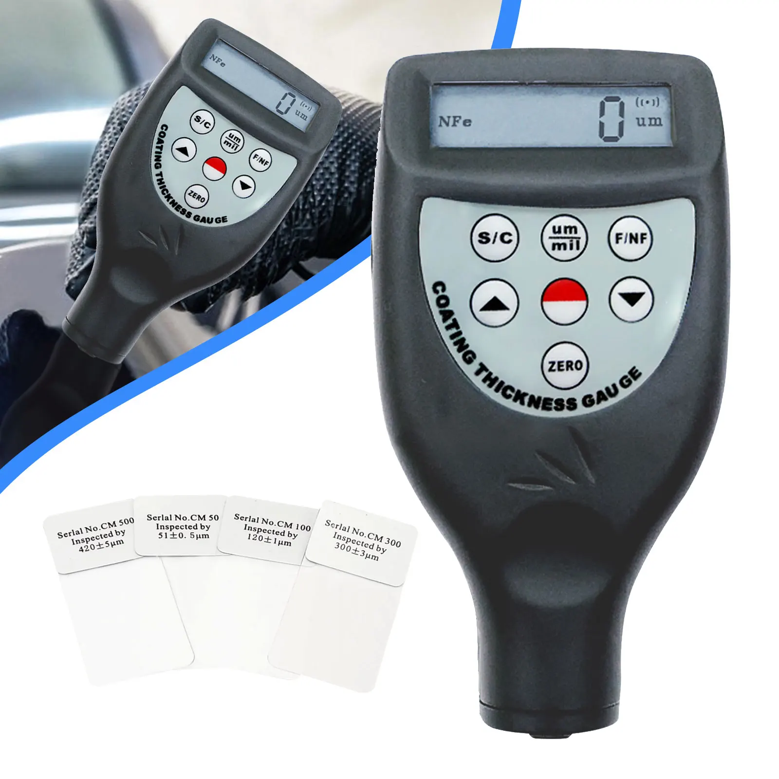 Portable Digital Coating Thickness Gauge Meter/ With Built-in F and NF probe Paint Iron 0-1250um / 0-50mil Range