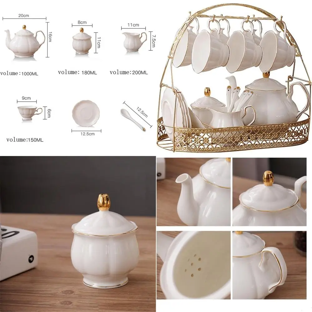 

15-Piece Elegant White Bone China Tea Set with Pot, Cups, and Spoons for Classic Afternoon Tea
