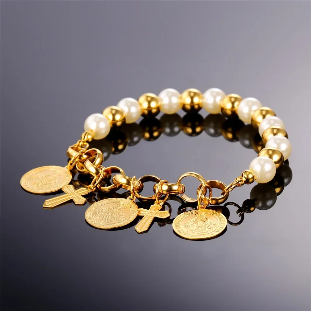 

Fashion Stainless Steel Cross Bead Women Bracelet Charm Lucky Accessaries Easter Birthday Catholic Gift Dainty Faith Bracelet