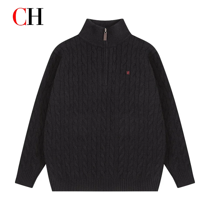CH Men's Cable Knit Quarter Zip Sweater Stand Collar Soft Warm Long Sleeve Casual Winter Pullover view 3