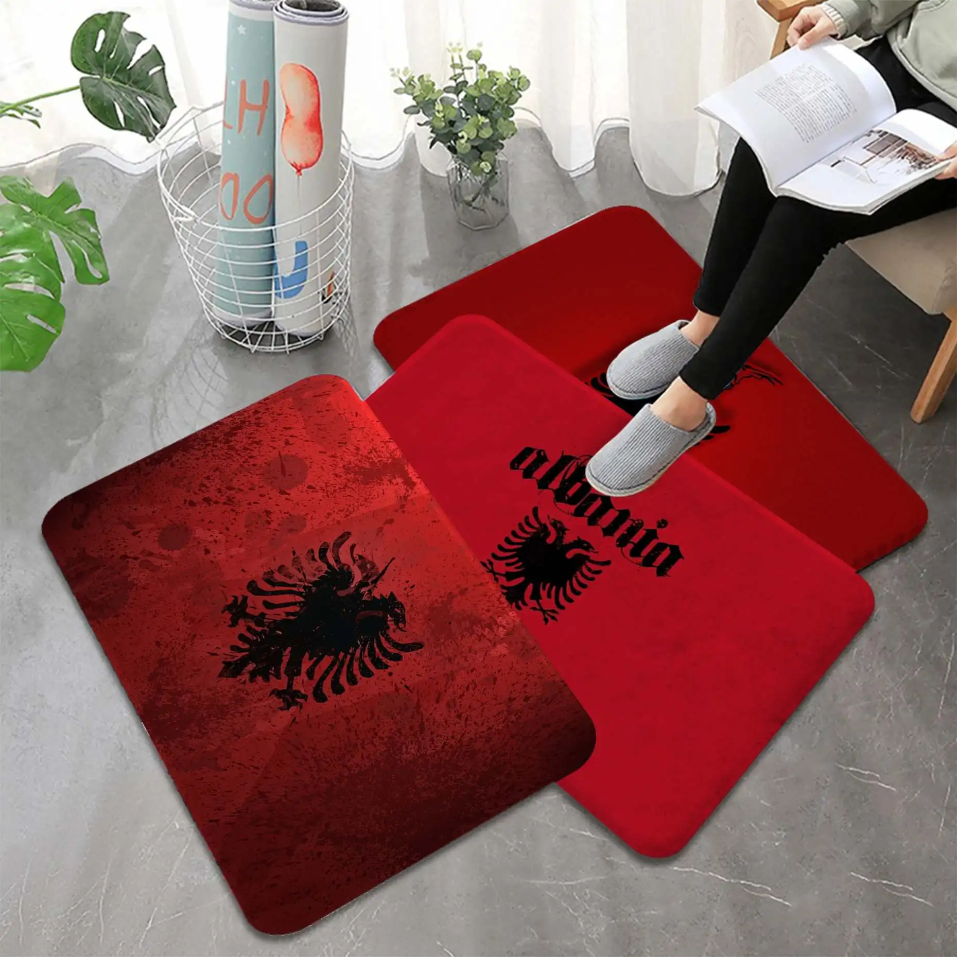 Albania Flag Bathroom Mat Washable Non-Slip Living Room Sofa Chairs Area Mat Kitchen Bedside Area Rugs