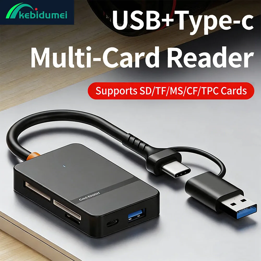 Kebidumei USB3.0 Card Reader SD TF CF MS U Disk Compact Flash Card Adapter for Laptop Multi Card Reader 8 in 1 Smart Card Reader