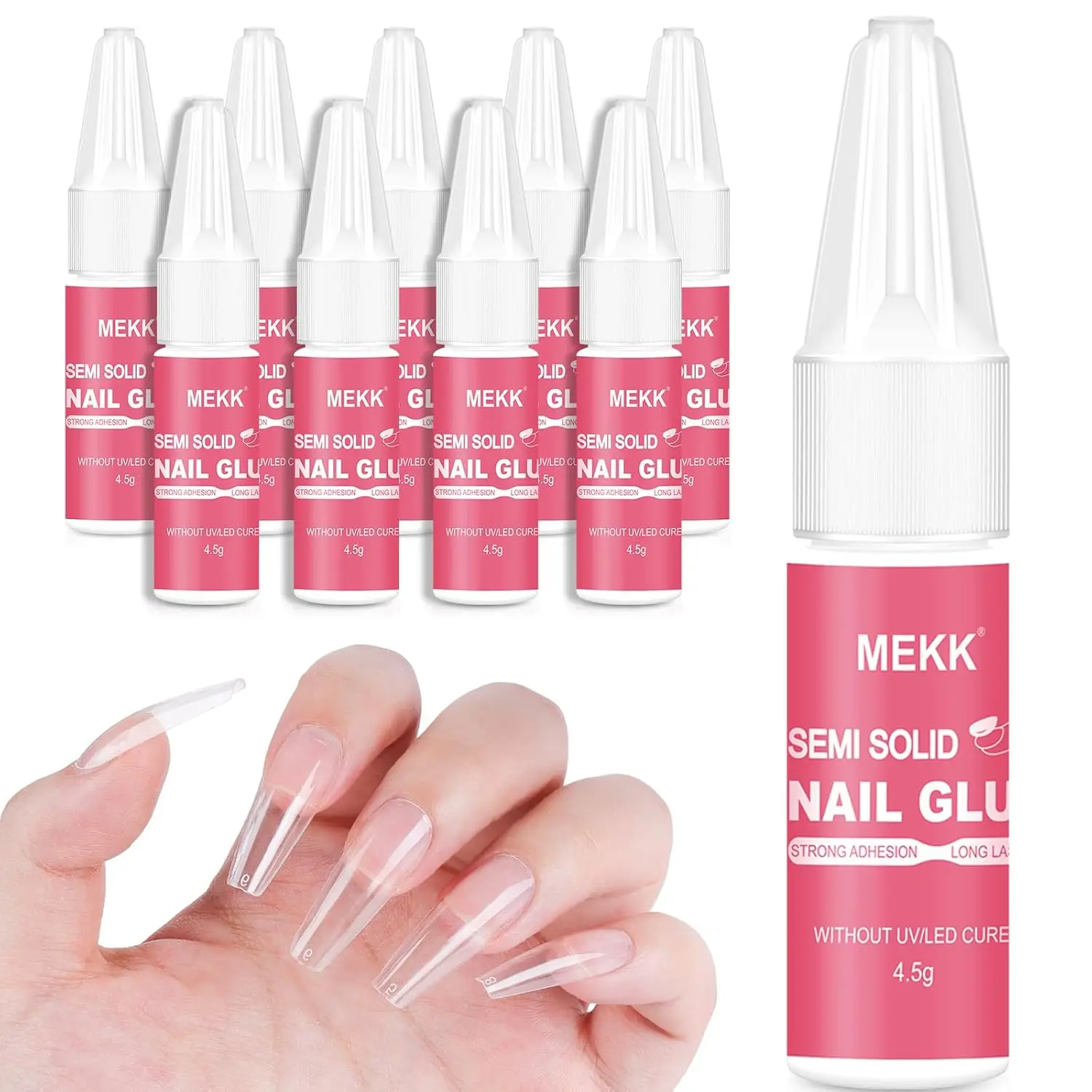 

Semi-Solid Nail Glue, 10PCS 45g, Strong Adhesive for Press-On Nails, No UV Lamp Needed, Long-Lasting Gel for Acrylic & False Nai
