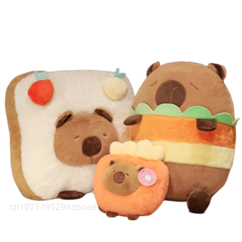 Kawaii Creative New Food Capybara Plush Doll Pillow Chips Toast Burger And Capybara Animal Plush Pillow Combination Home Decor