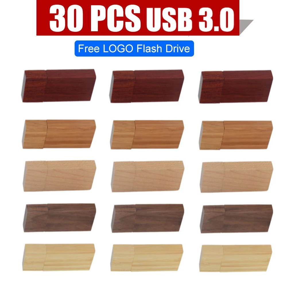 30pcs Customizable LOGO 3.0 USB Flash Drive wholesale price Wooden Pendrive 16GB 32GB Memory Stick Wedding Gift Creative gifts