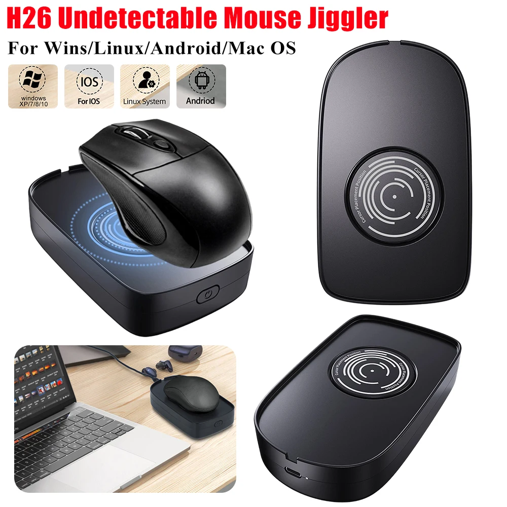 H26 mouse jiggler indetectável simulador de movimento automático do mouse mantendo pc ativo silencioso mouse mover para ganhos/linux/android/mac os