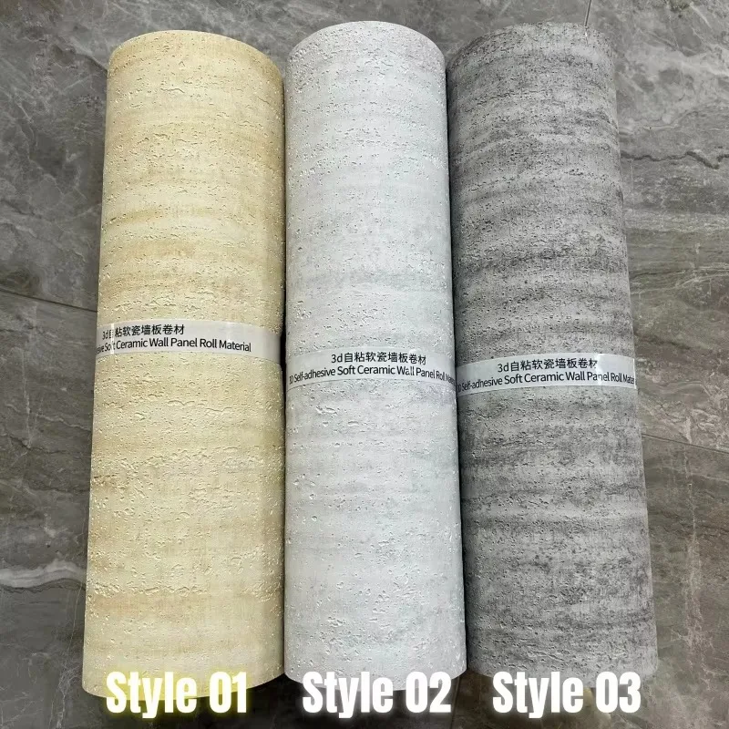 3D Relief Wall Panel Thickened Realistic Stone Texture Self Adhesive Wallpaper Flexible Simulation Travertine Wall Stickers Roll