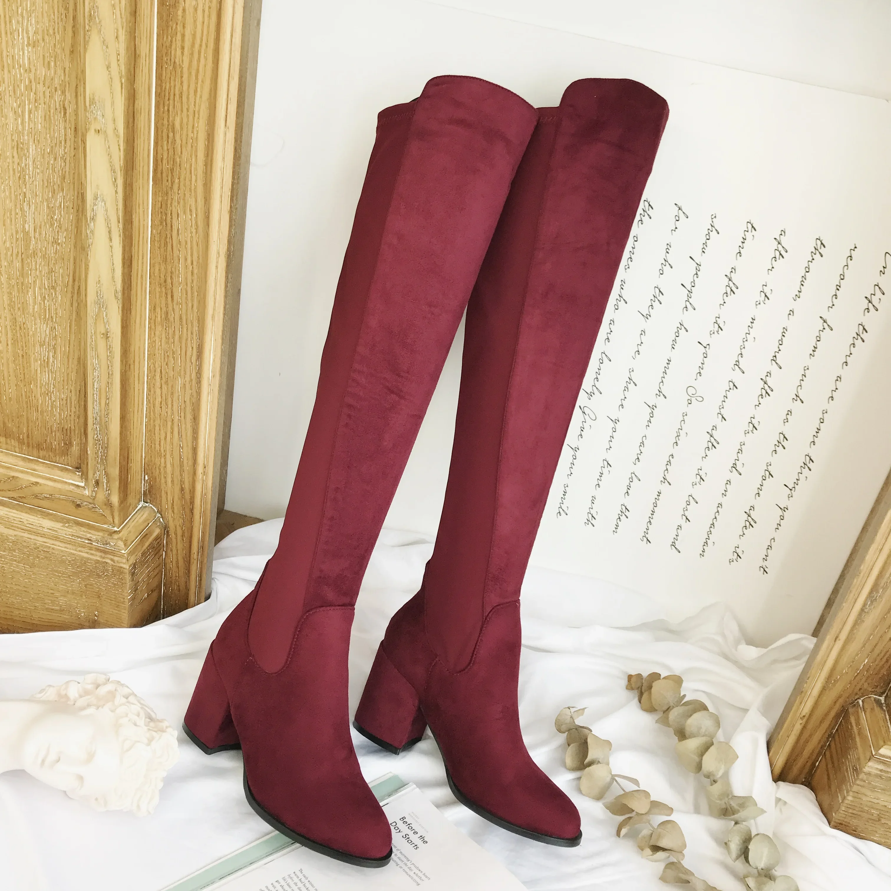 Long Designer Brand Luxury Women Shoes 2024 Lady Boots Suede Elastic Boots Women\'s Round Toe Sexy Over The Knee Boots