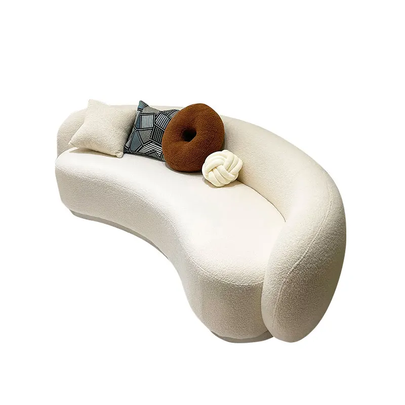 Nordic simple living room sofa small apartment lamb wool light luxury cream style clothing store curved Internet celebrity