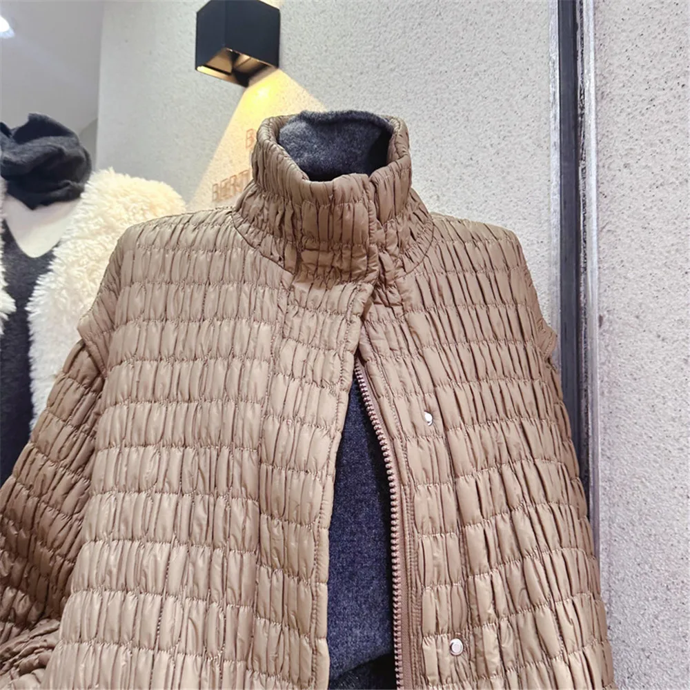 Winter New Fashion Design Pleated Stand Collar Padded Jacket Women Casual Cotton Coat Female Outerwear Y4606