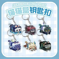 New Genshin Impact Game Cute Cat Box Keychain Backpack Phone Pendant Clorinde Kaveh Acrylic Keyring Cartoon Anime Cosplay Gift