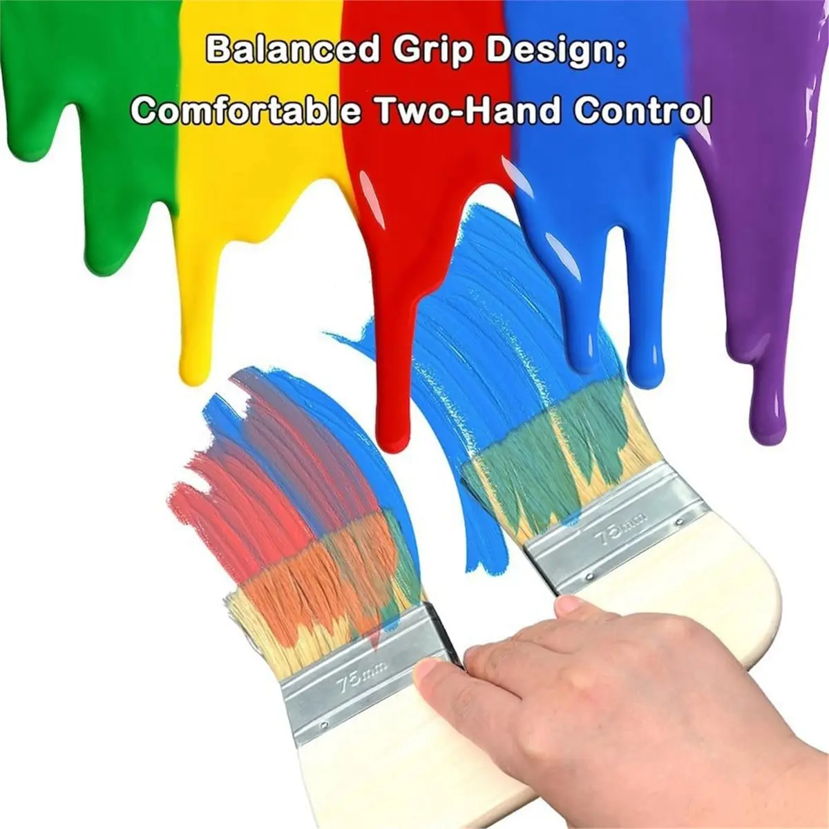 3-Inch Natural Bristle Limewash Brush, U-Shaped Double Bristle Paint Brush for Brick & Interior Walls