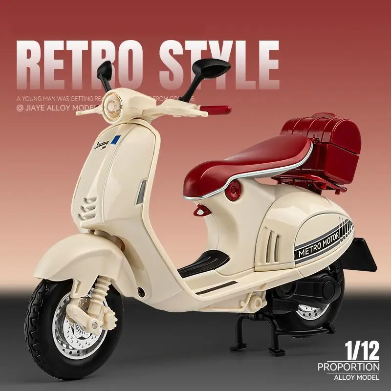 1/12 Vespa 946 Dargon Toy Scooter Diecast Car Vehicle Alloy Motorcycle Model Sound & Collection Gift For Children Kid Boys