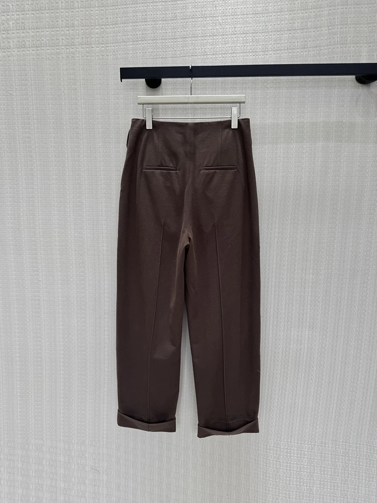 Spring Summer Fashion Daily Casual Coffee Color Vintage Pencil Trousers Women's Middle Waist Simplicity Straight Barrel Pants