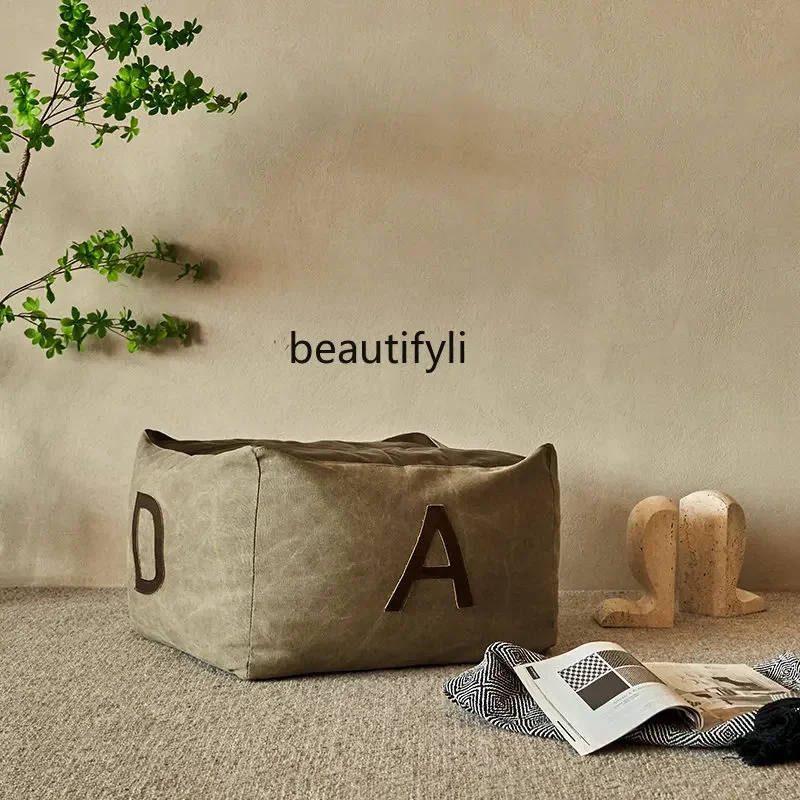 Sandbag Lazy Low Stool Small Sofa Double-Sided Stitching Leather Bedroom Living Room Lazy Shoes Changing Stool vanity chair