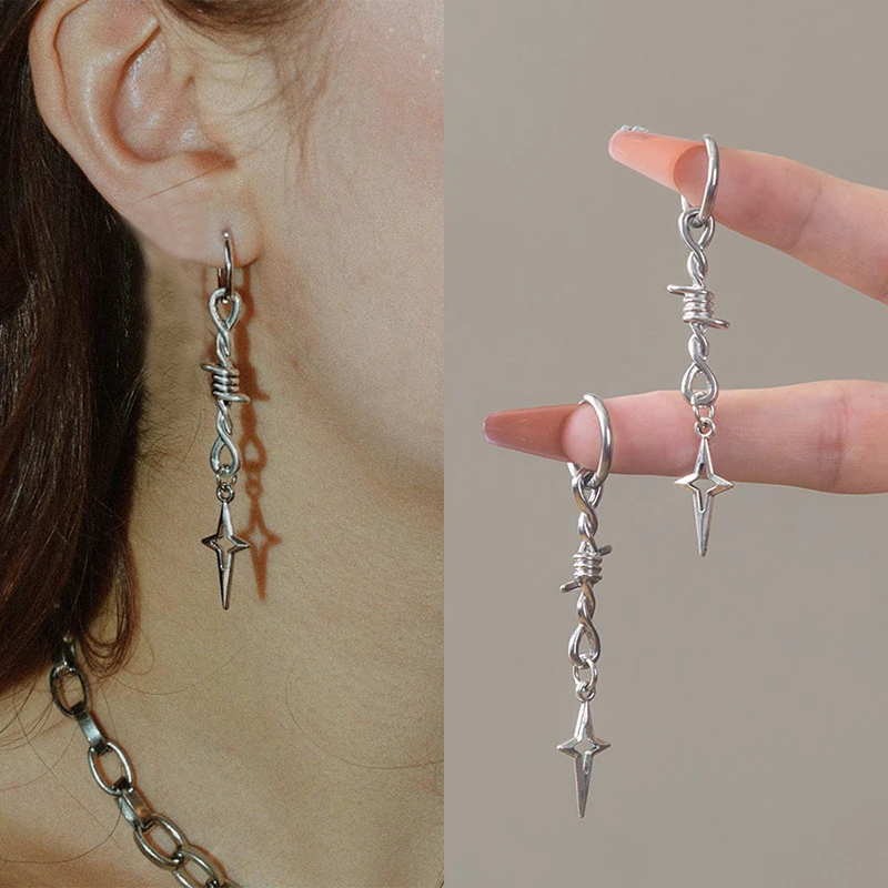 Gothic Punk Thorns Earrings For Women Hip Hop Simple Barbed Star Hollow Earrings Y2k Jewelry Gift