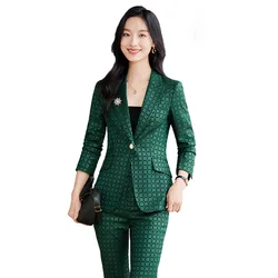 Women's Spring Autumn New Fashion Plaid Professional Suit Jacket Matching Set Korean Elegant Casual Blazers Pants Two Piece