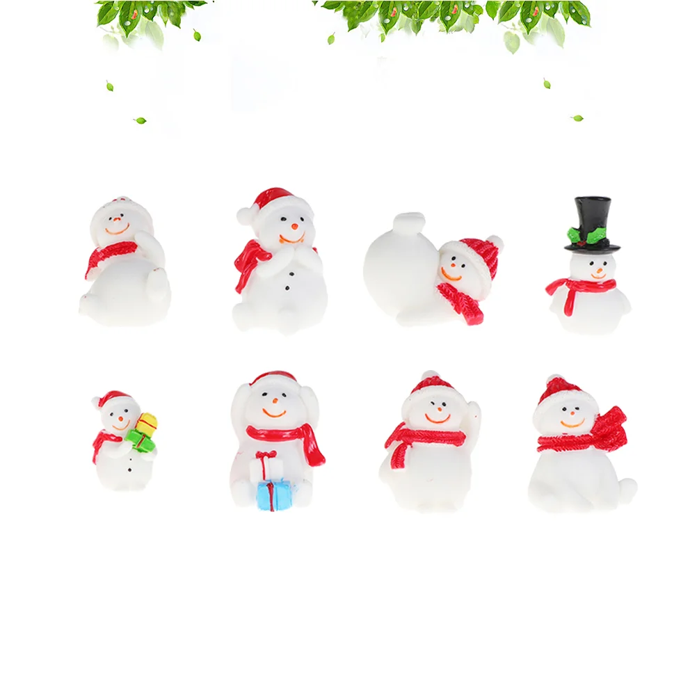 8 buah ornamen natal kerajinan menghias manusia salju bentuk Resin Lanscape miniatur