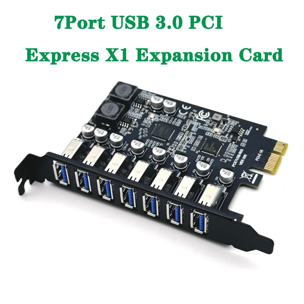 

NEW 7 Port USB 3.0 PCI Express Expansion Card Adapter PCIE X1 to USB3.2 Gen1 5Gb 19Pin Header SATA/4Pin Power NEC D720201 Chip