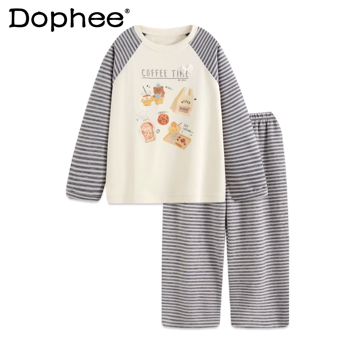 

Japanese Style Ins Sweet Pajamas for Women Thickened Pure Cotton 2025 New Style Wearable Outside Round Neck Loose Home Wear