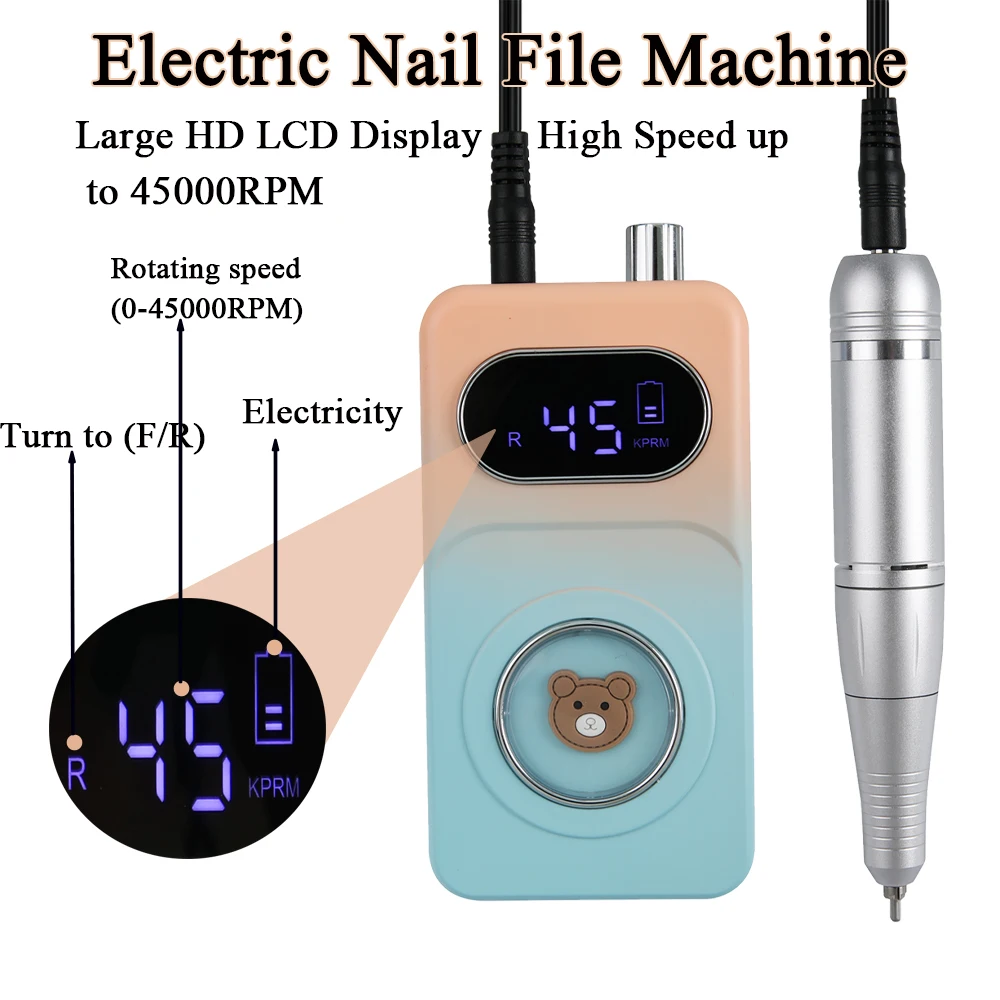 45000RPM Mini Portable Nail Drill Machine Professional Rechargeable Electric Low Noise Nail Sander File for Manicure Salon Tool