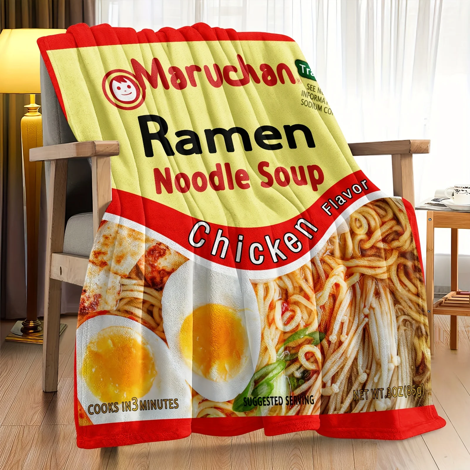 1pc Cozy Ramen Noodle Soup Chicken Flavor Throw Blanket - Soft, Funny, and All-Season Bed Decorative Sofa Blanket - Perfect Gift