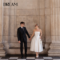 Dream Simple A-Line Wedding Dress Women 2025 Strapless Satin Pleat Open Back Tea-Length Bridal Gown Vestidos De Novia Customized