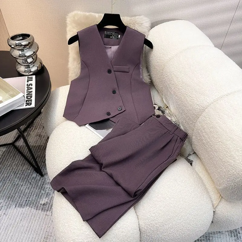 

2025 spring and autumn fashion temperament vest suit purple silhouette blazer vest trousers high-end suit
