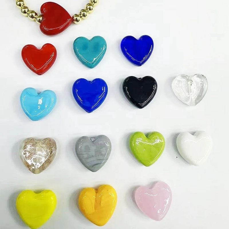 

5PCS 20mm Heart Shape Lampwork Glass Loose Beads for DIY Necklace Bracelet Earrings Crafts Jewelry Making Findings Accessories