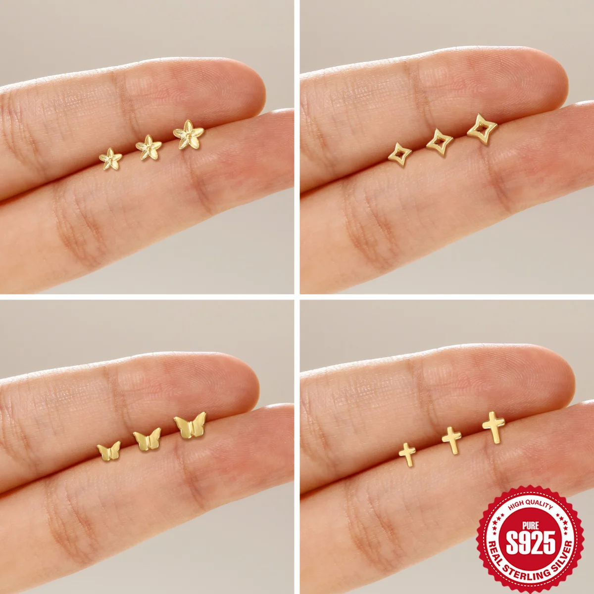 ROXI 925 en argent Sterling Mini minimaliste brillant étoile/croix/papillon pour femme Piercing boucle d'oreille mode délicat chanceux ensemble de bijoux