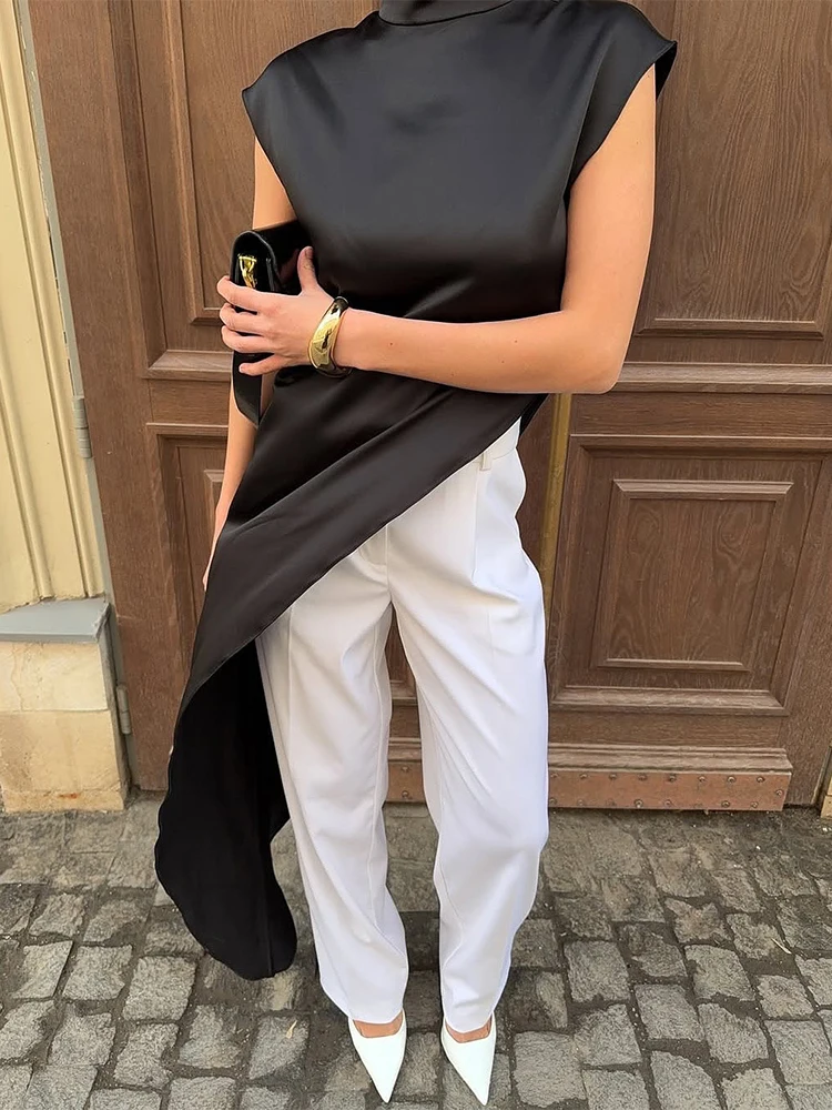 Trendix Damska Sukienka Satynowa Jednolita Moda Letnia Golf Luźna Codzienna Sukienka Maxi Femme High Street Elegancka Sukienka na Imprezę Damska