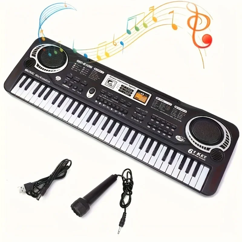 Electronic Piano Keyboard Portable 61 Keys Organ with Microphone Education Toys Musical Instrument Gift for Boy Girl Beginner